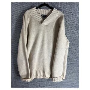 Bowen & Wright Chunky Cowl V-Neck Lambswool Ivory Sweater / Men's Large